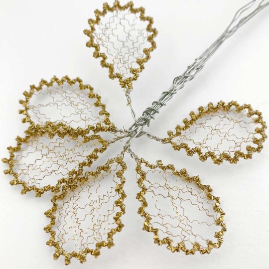 6 Gold Crinkle Wire Leaves for Christmas Crafts~ 1" Long